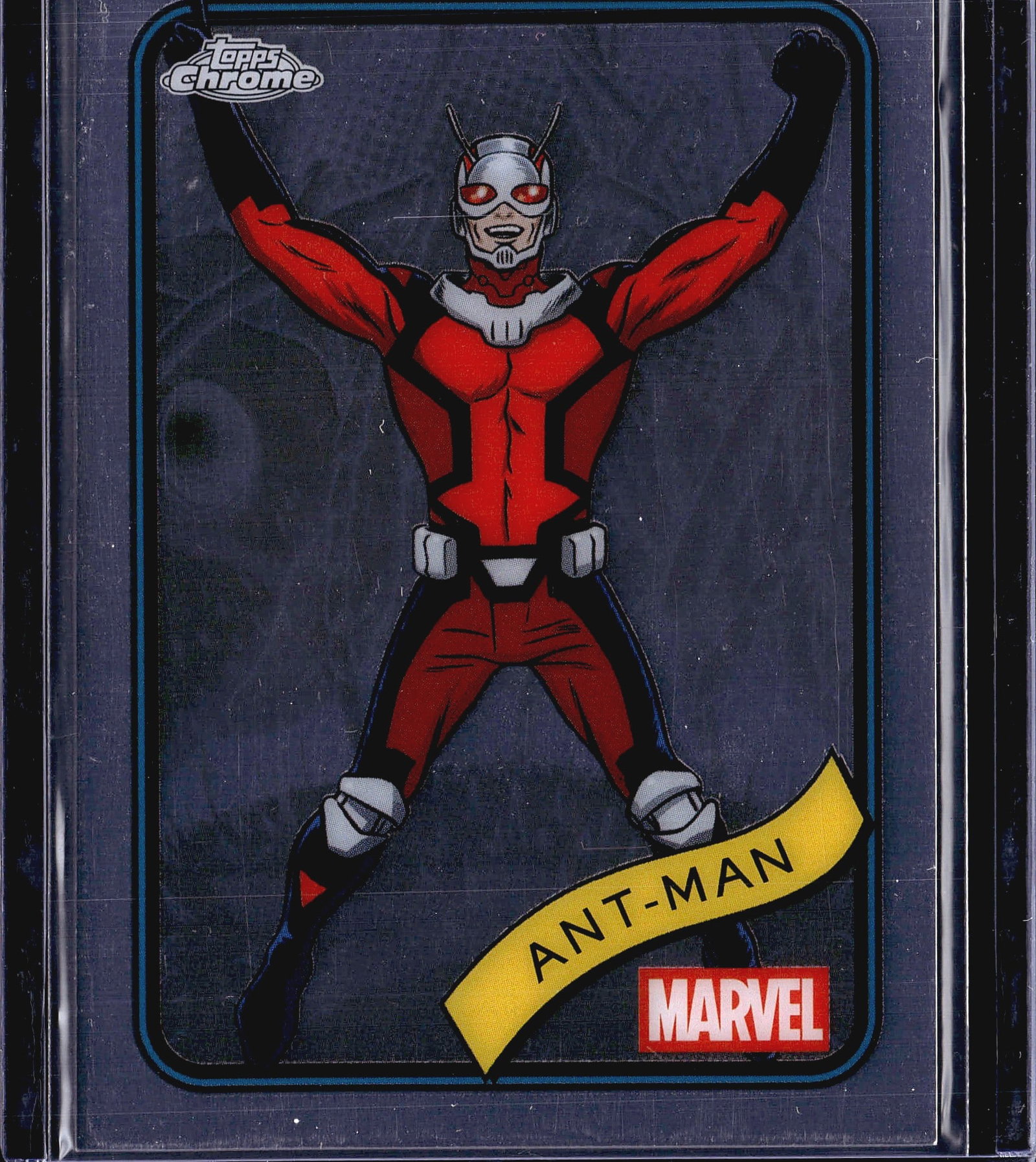 2025 Topps Chrome Marvel Ant-Man #141 Scott Lang: This is card #141 from the 2025 Topps Chrome Marvel trading card set, featuring Ant-Man (Scott Lang). The front showcases a vibrant comic-style illustration of Ant-Man in his iconic red and silver