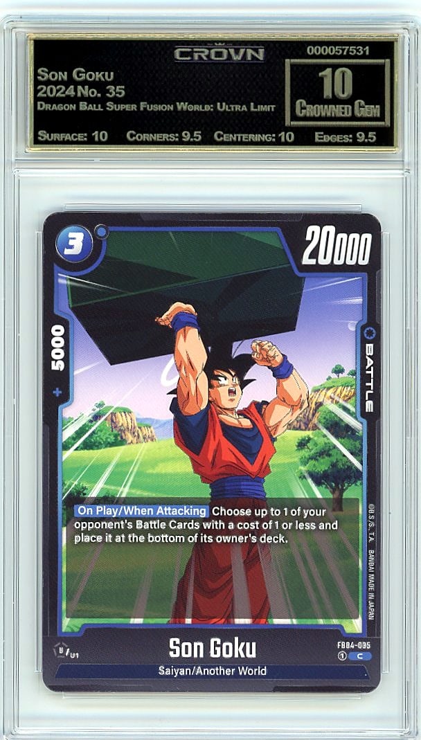 2024 Son Goku Dragon Ball Super Fusion World: This is a 2024 Son Goku card from the Dragon Ball Super Fusion World: Ultra Limit set, card number 35. It's a premium collectible from one of the most sought-after Dragon Ball trading card releases