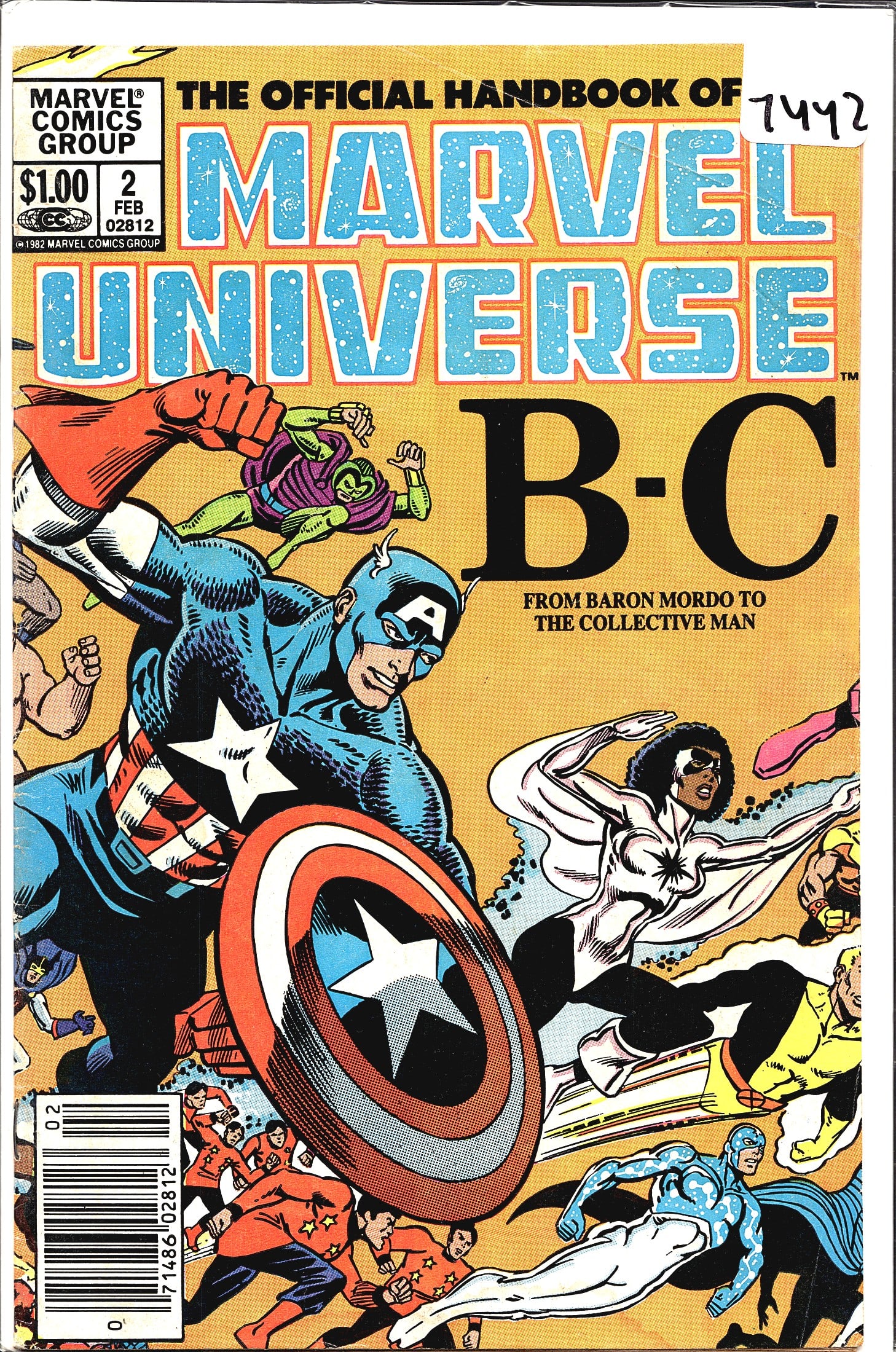 Marvel Official Handbook of the Marvel Universe: This is Issue #2 of The Official Handbook of the Marvel Universe, published by Marvel Comics Group in February 1982, priced at $1.00. The issue covers characters from Baron Mordo to The Collective