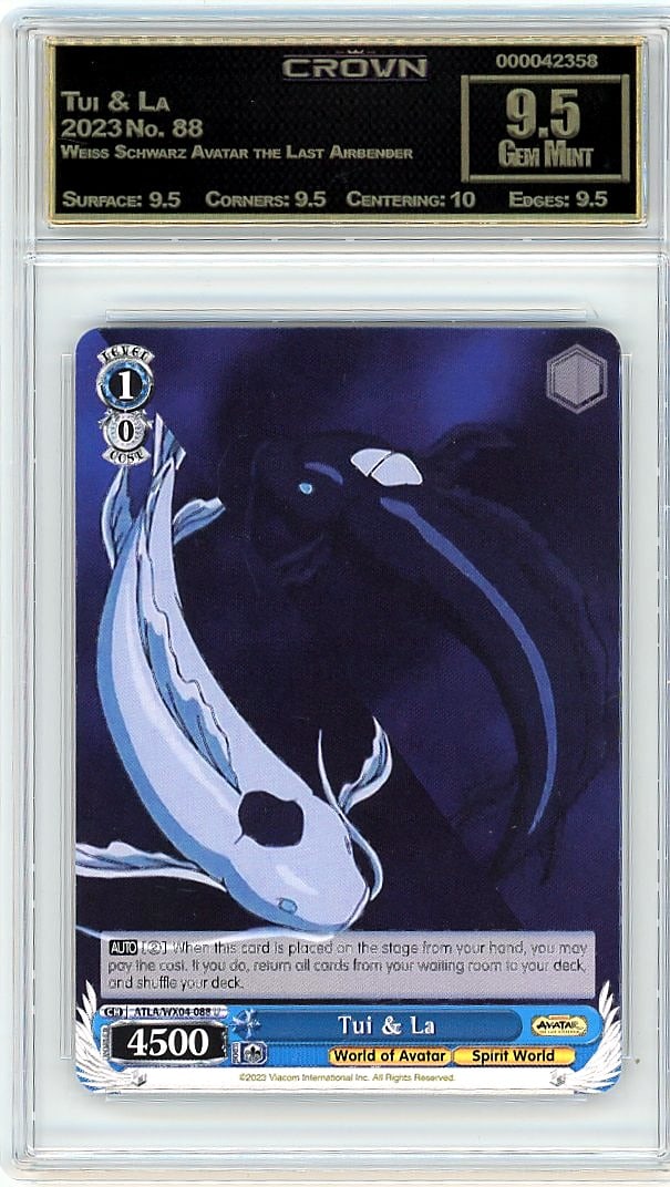 2023 Tui & La Weiss Schwarz Avatar the Last: Graded by Crown Grading. Grade: 9.50. Gem Mint