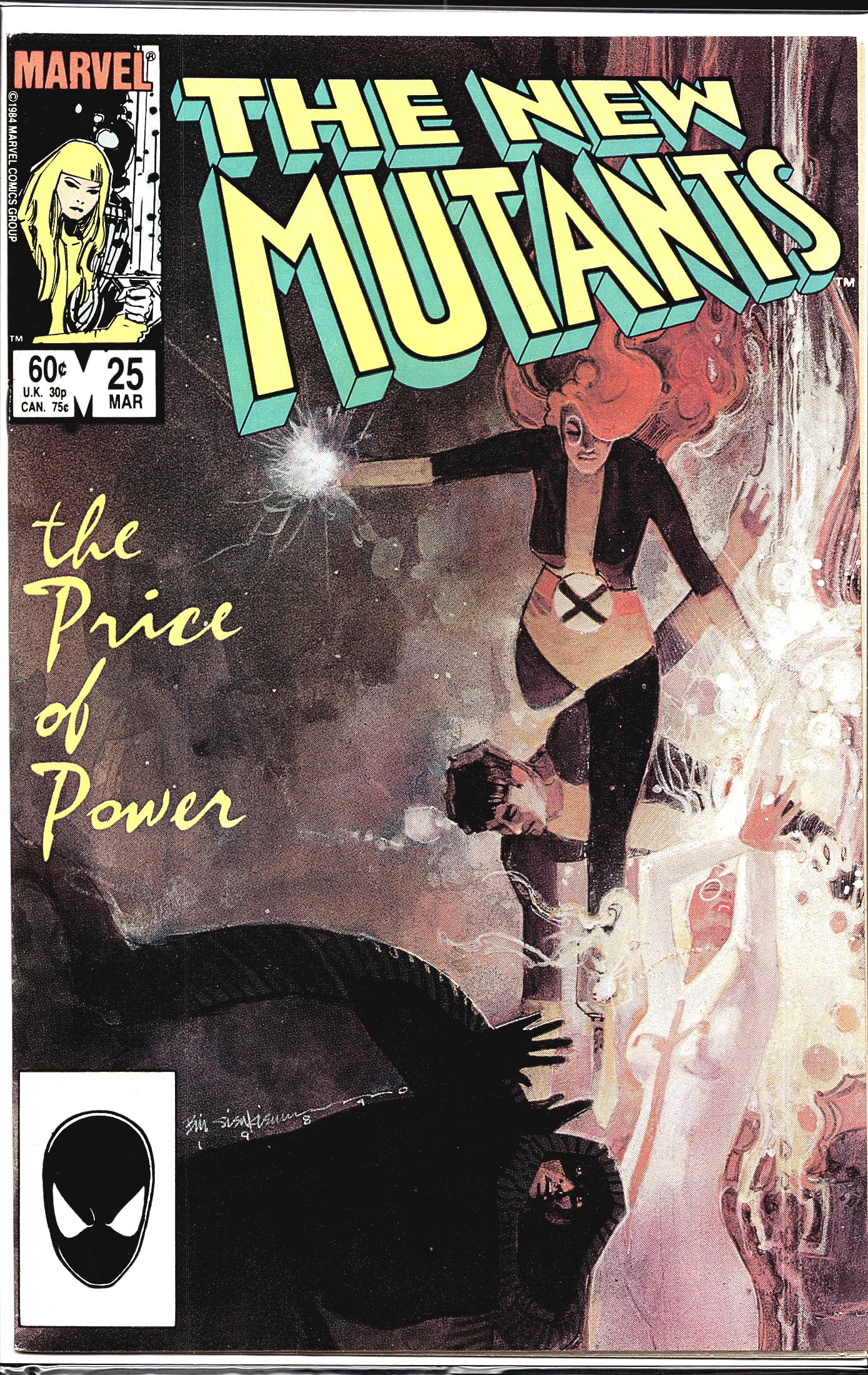 1985 Marvel The New Mutants #25 Comic Book: The New Mutants #25 published by Marvel Comics, cover dated March 1985, priced at 60 cents. The cover features the story title "The Price of Power" and showcases dramatic artwork depicting a female Ne