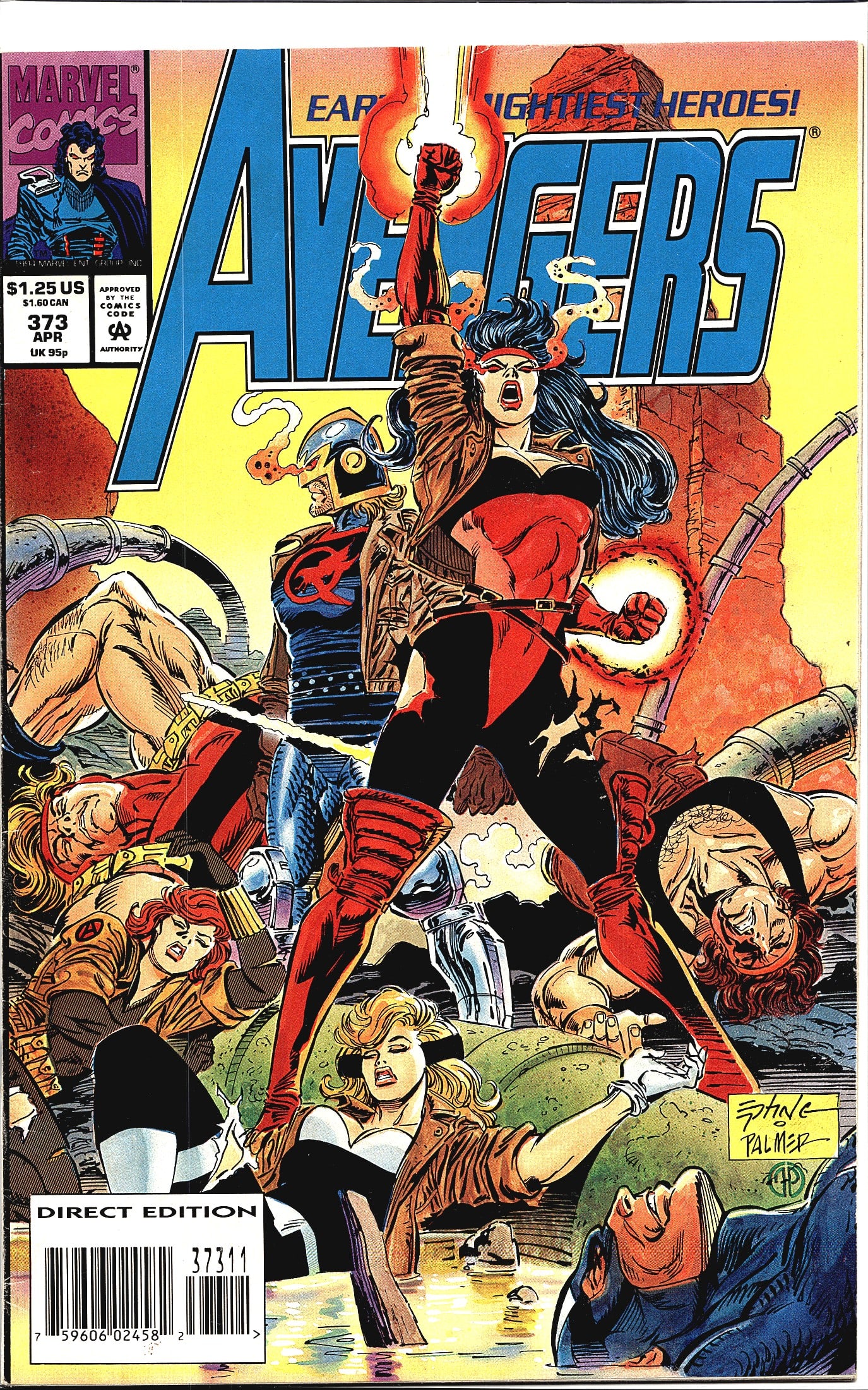 Avengers #373 Marvel Comics 1994 Earth's: This listing is for Avengers #373 published by Marvel Comics, cover dated April 1994, priced at $1.25 US / $1.60 CAN / 95p UK. This is the Direct Edition, as indicated by the 'Direct Edition' label on