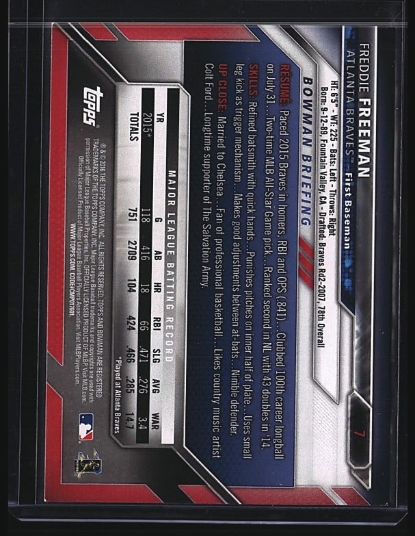 2016 Bowman Freddie Freeman #13 Baseball Card - 2