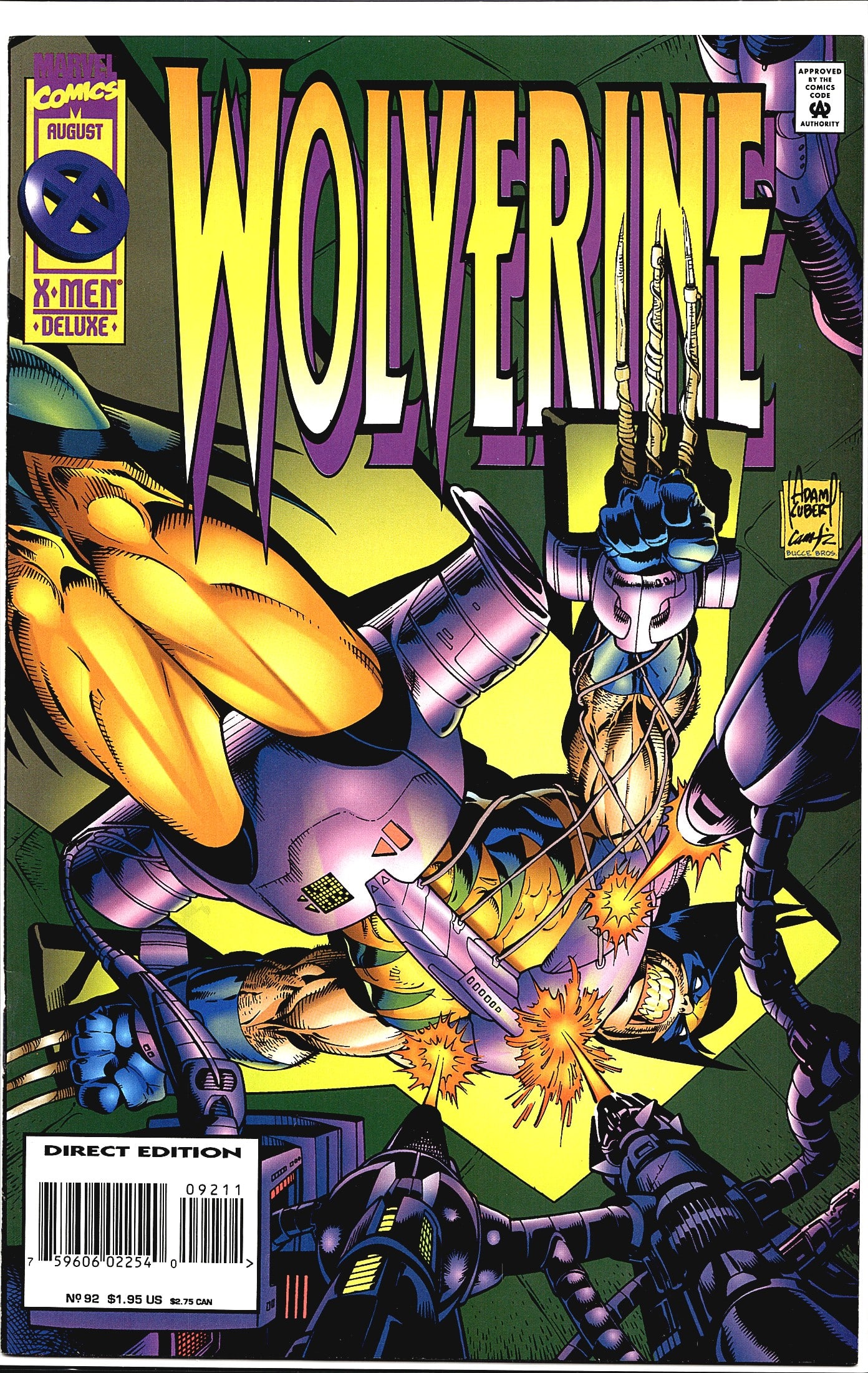 Wolverine #92 Marvel Comics 1995 X-Men Deluxe: This is Wolverine #92 published by Marvel Comics, cover dated August 1995. Part of the X-Men Deluxe line, this is the Direct Edition as noted on the bottom left of the cover. The cover art is signed b