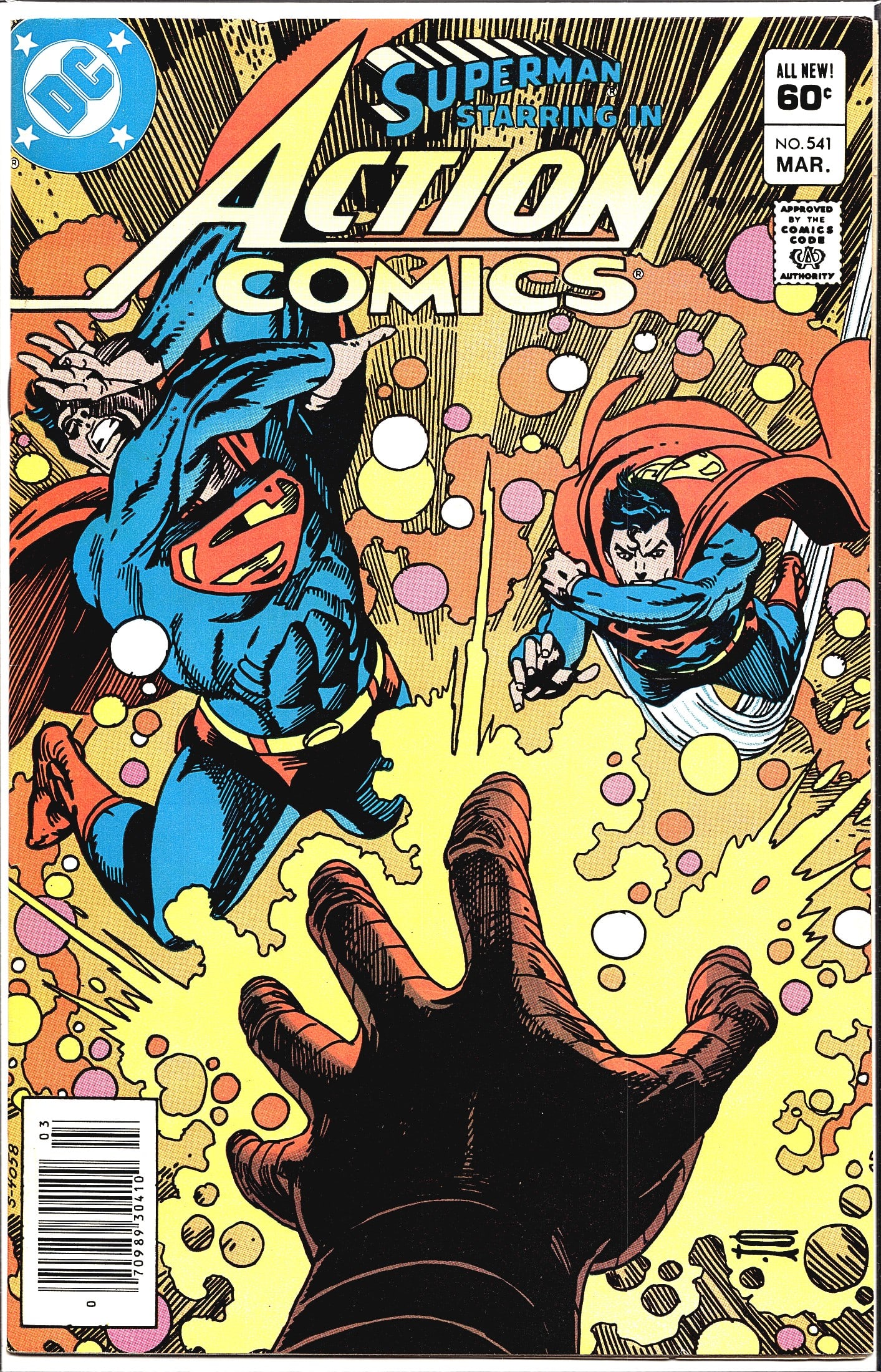 1983 DC Comics Action Comics #541 Superman Comic: Action Comics #541, published by DC Comics, cover dated March 1983 and priced at 60 cents. This issue features Superman in a dynamic cover depicting him facing off against a villain, with a mysterious
