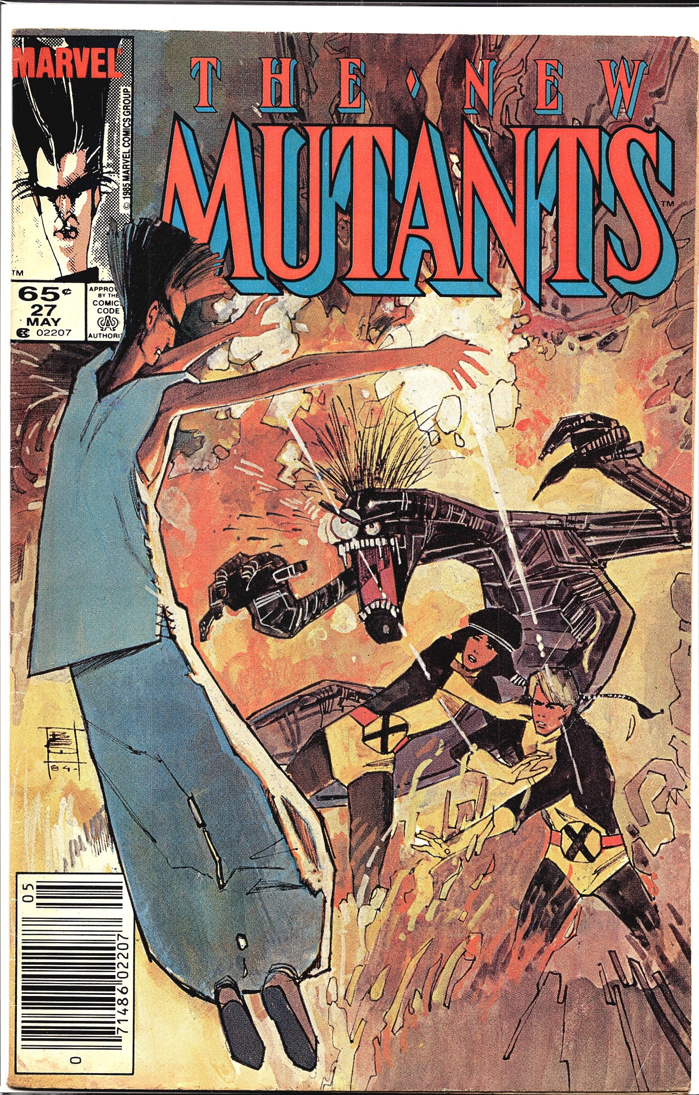 1985 Marvel The New Mutants #27 Comic Book: This listing features The New Mutants #27 published by Marvel Comics Group, cover dated May 1985. The cover price is 65 cents and it carries the Comics Code Authority stamp. The cover art depicts dram