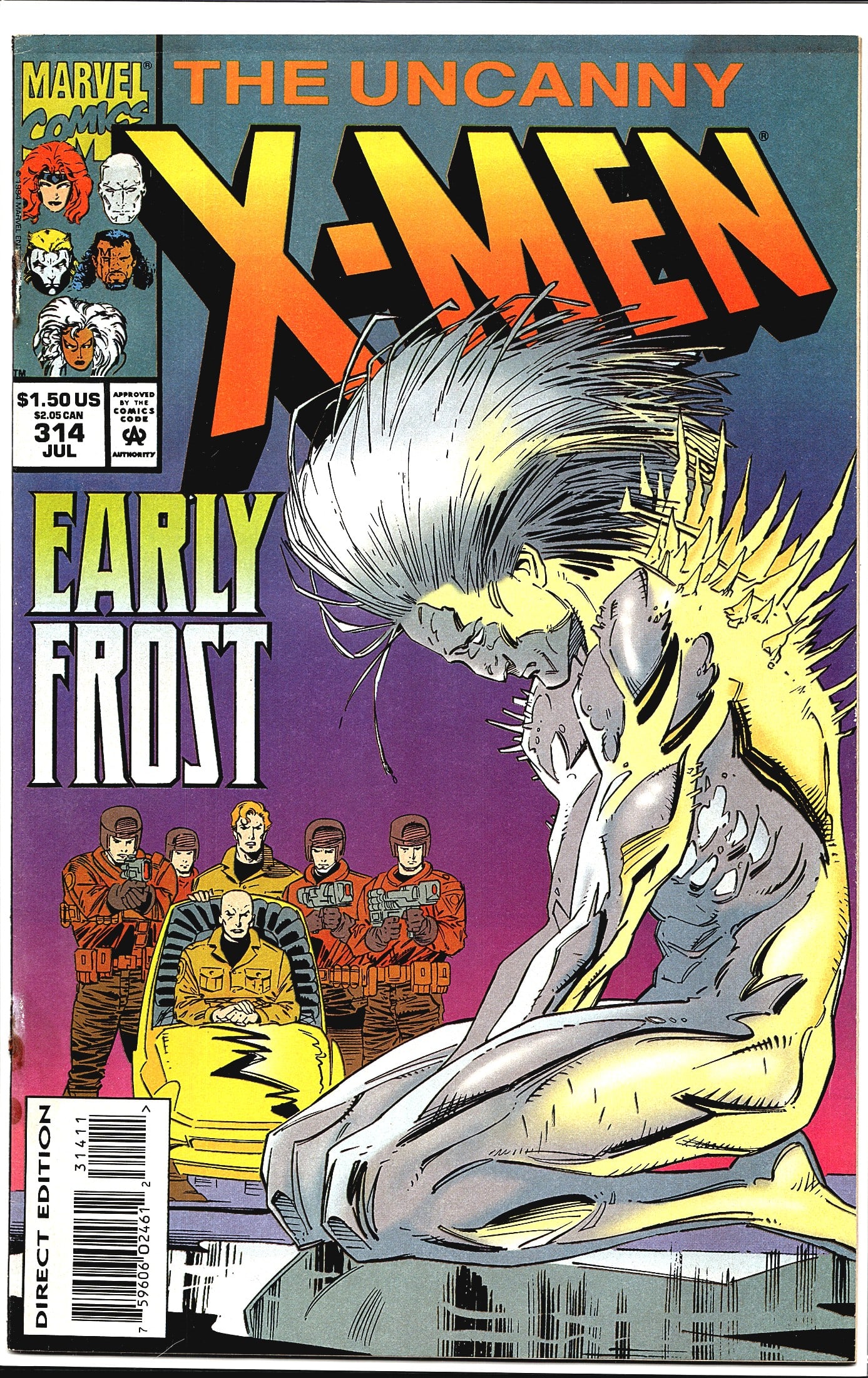Uncanny X-Men #314 Marvel Comics 1994 Early: This listing is for The Uncanny X-Men #314, published by Marvel Comics, dated July 1994, priced at $1.50 US / $2.05 CAN. The issue is titled 'Early Frost' and is the Direct Edition, as indicated by th