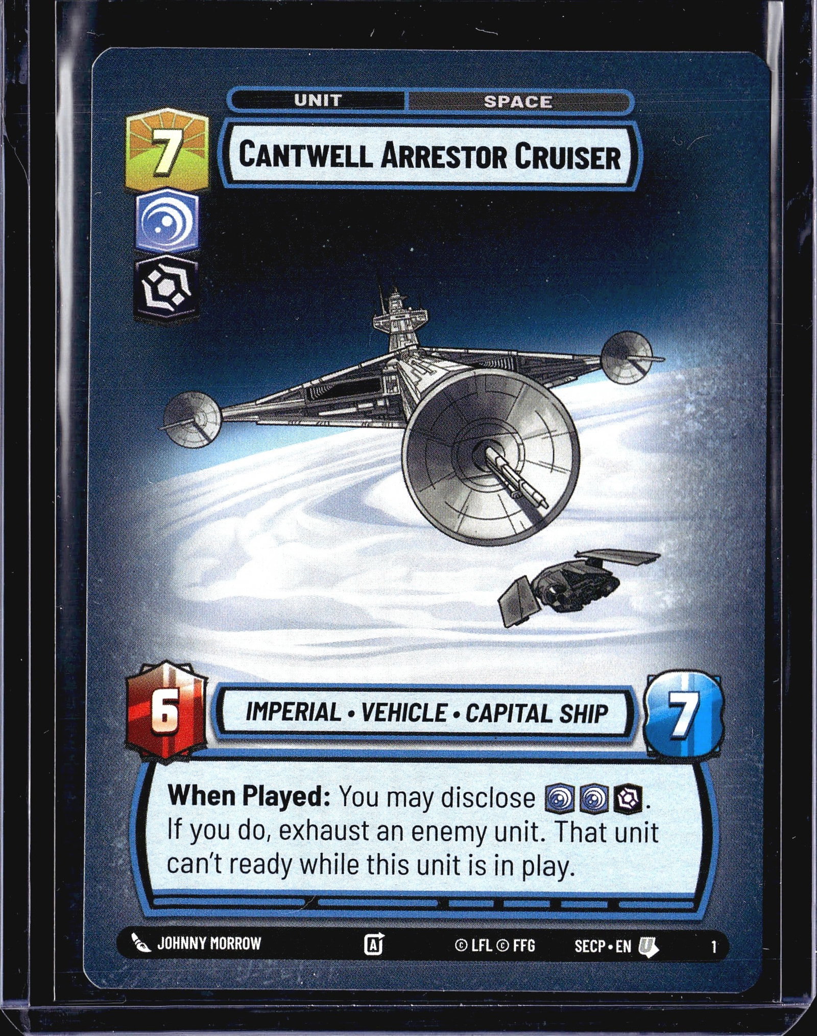 2024 Fantasy Flight Games Secrets of Power 037: This listing is for the Cantwell Arrestor Cruiser unit card (#1) from the Star Wars Unlimited Trading Card Game, set Spark of Rebellion (SECP). Published by Fantasy Flight Games (FFG) under license