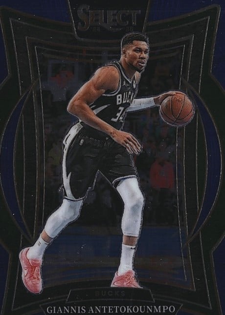 2024 Panini Select Basketball #43 Giannis: 2024 Panini Select Basketball card #43 featuring Giannis Antetokounmpo of the Milwaukee Bucks. The card showcases the player in action with the Bucks uniform, captured in the Concourse subset design