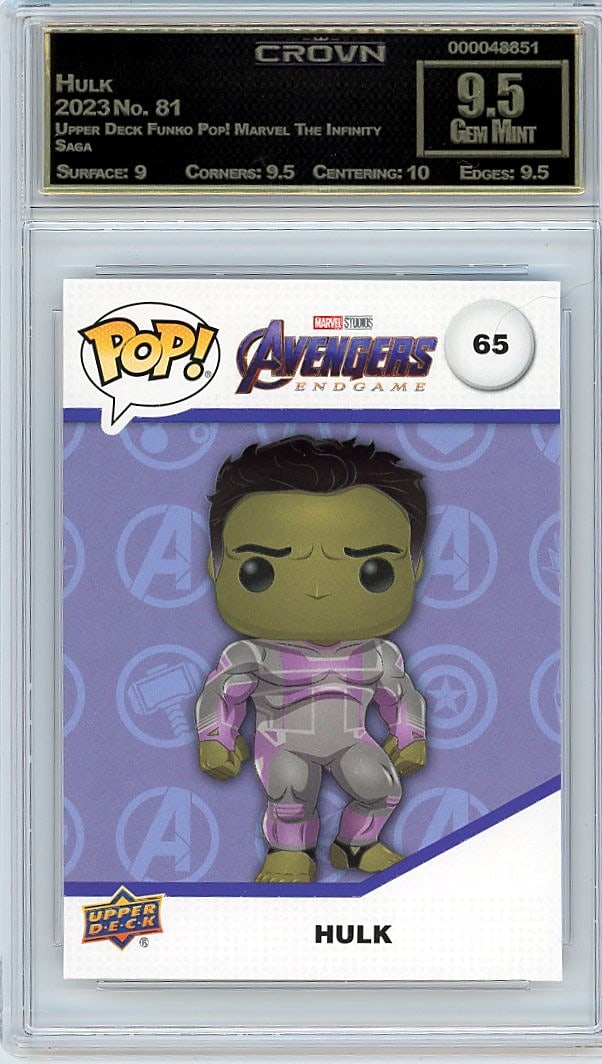 2023 Hulk Upper Deck Funko Pop! Marvel The: Graded by Crown Grading. Grade: 9.50. Gem Mint
