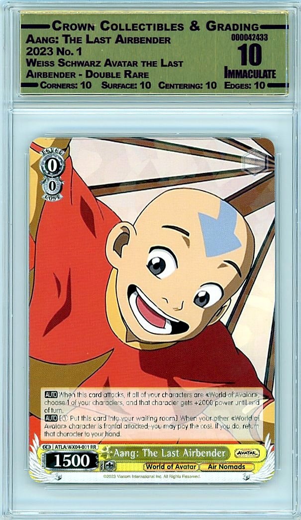 2023 Aang: The Last Airbender Weiss Schwarz: Graded by Crown Grading. Grade: 10.00. Immaculate