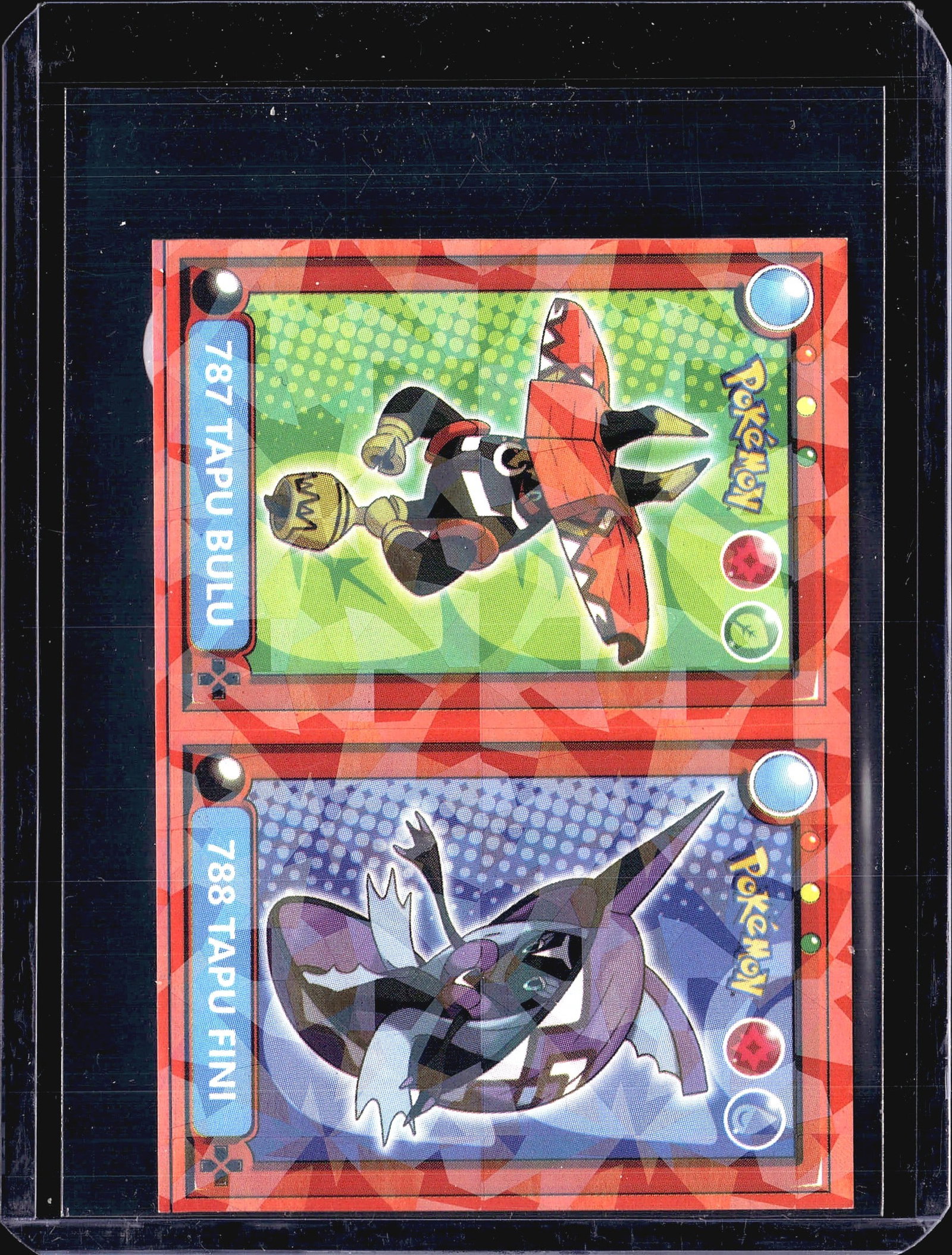 2-Card Lot Pokemon Holo Trading Cards TCG: This lot contains two Pokemon trading cards featuring holographic foil finish. The cards display full-art illustration panels with bright, vibrant color gradients and dot-pattern backgrounds typical