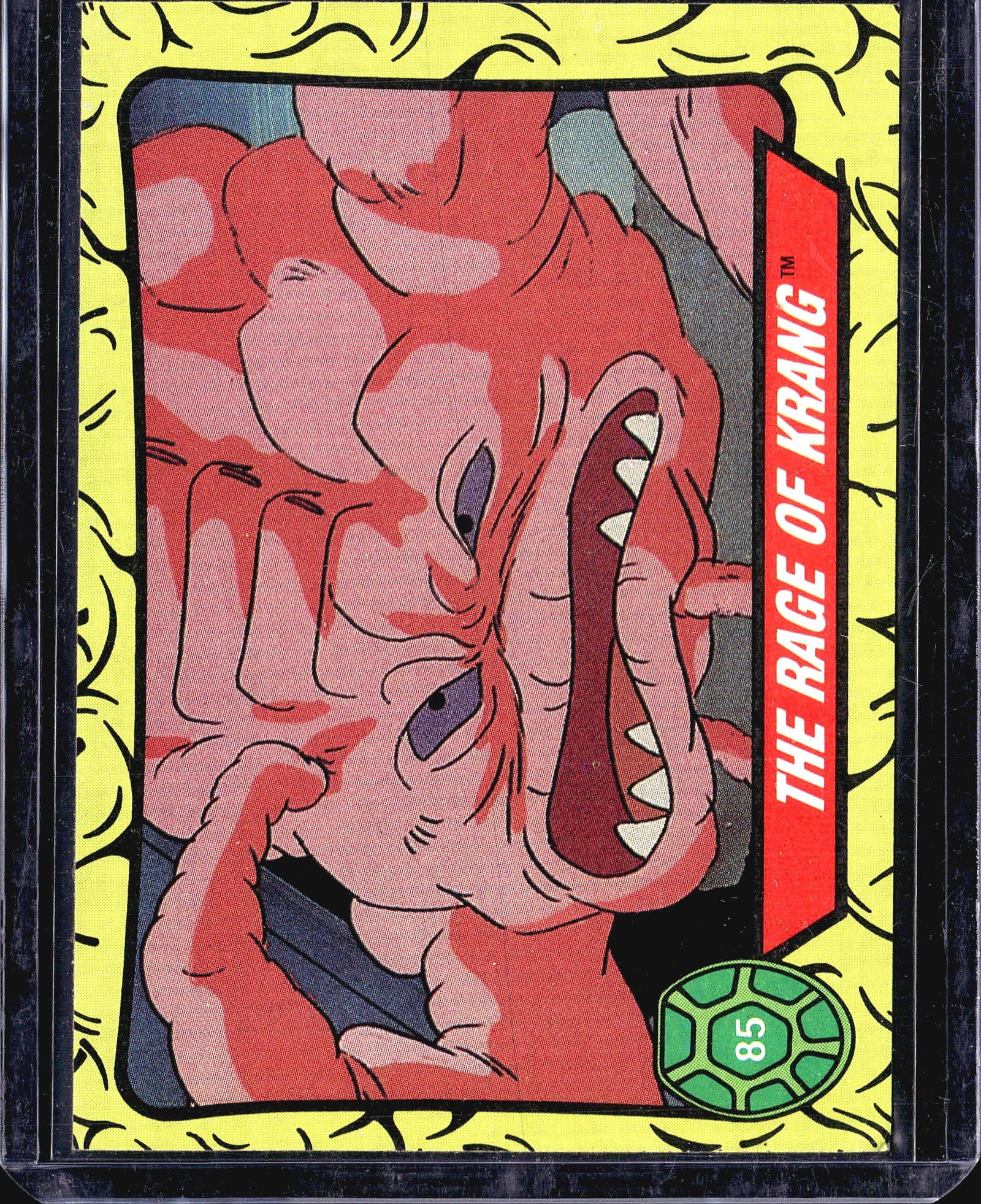 Vintage TMNT Trading Card Lot #85 Topps 1990s TCG: Single vintage trading card from the 1990s Topps TMNT (Teenage Mutant Ninja Turtles) series. The card features bold, classic animated artwork characteristic of the original TMNT media. Card number 85