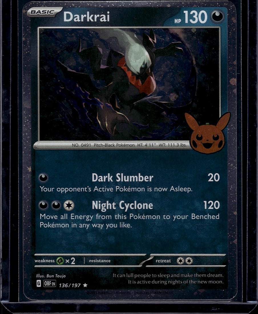 Darkrai Majestic Dawn 136/197 Holo Rare Pokemon: This is a raw Darkrai Holo Rare card from the Majestic Dawn set (2008). Card number 136/197 features the iconic Pitch-Black Pokemon with excellent centering and vibrant color saturation. The card
