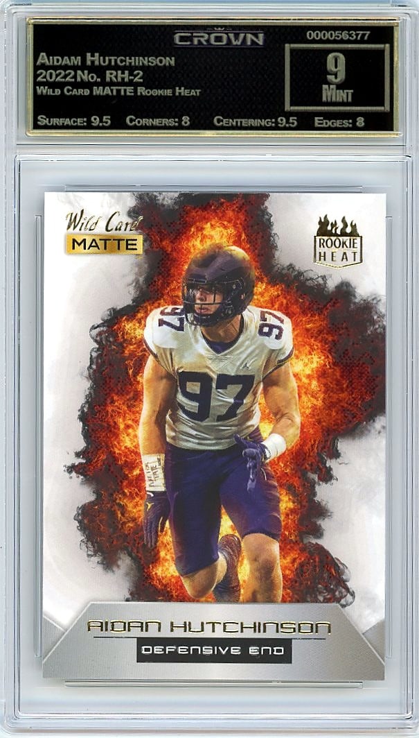 2022 Aidam Hutchinson Wild Card Matte Rookie: This is a 2022 Aidam Hutchinson rookie card from the Wild Card MATTE Rookie Heat set, card number RH-2. It captures the emerging talent during his first year of professional eligibility. The card has