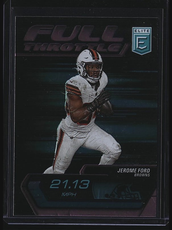 2024 Panini Donruss Elite #22 Jerome Ford Full: 2024 Panini Donruss Elite Football raw single card featuring Jerome Ford of the Cleveland Browns, card #22. The front displays Ford in action in his white Browns uniform with the Elite branding. The