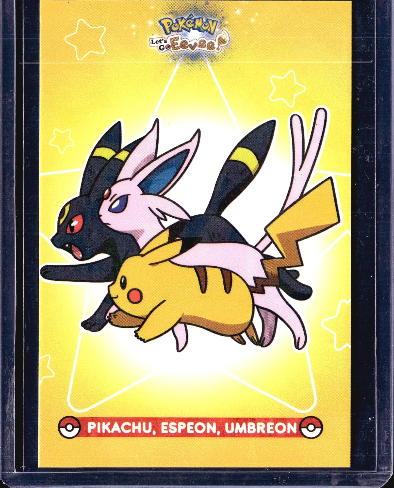 Pokemon Let's Go Eevee - Espeon/Umbreon/Pikachu: Pokemon Let's Go Eevee trading cards represent a highly sought collectible lot from one of the franchise's most beloved modern sets. This three-card lot captures the nostalgic appeal of the Let's Go