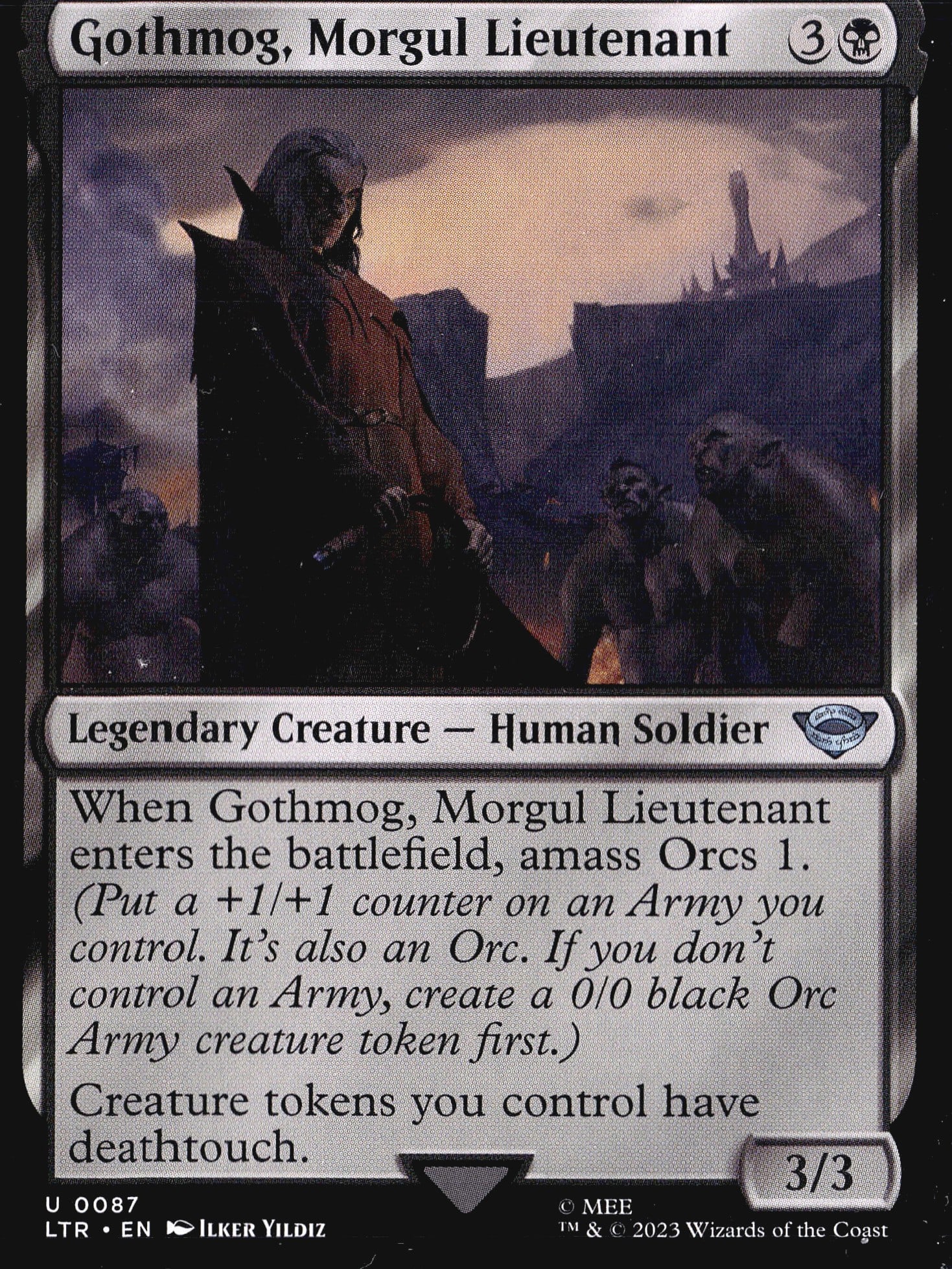 2023 Wizards of the Coast Lord of the Rings: This is Gothmog, Morgul Lieutenant, card number 0087 from the 2023 Magic: The Gathering set The Lord of the Rings: Tales of Middle-earth (set code LTR), published by Wizards of the Coast under the