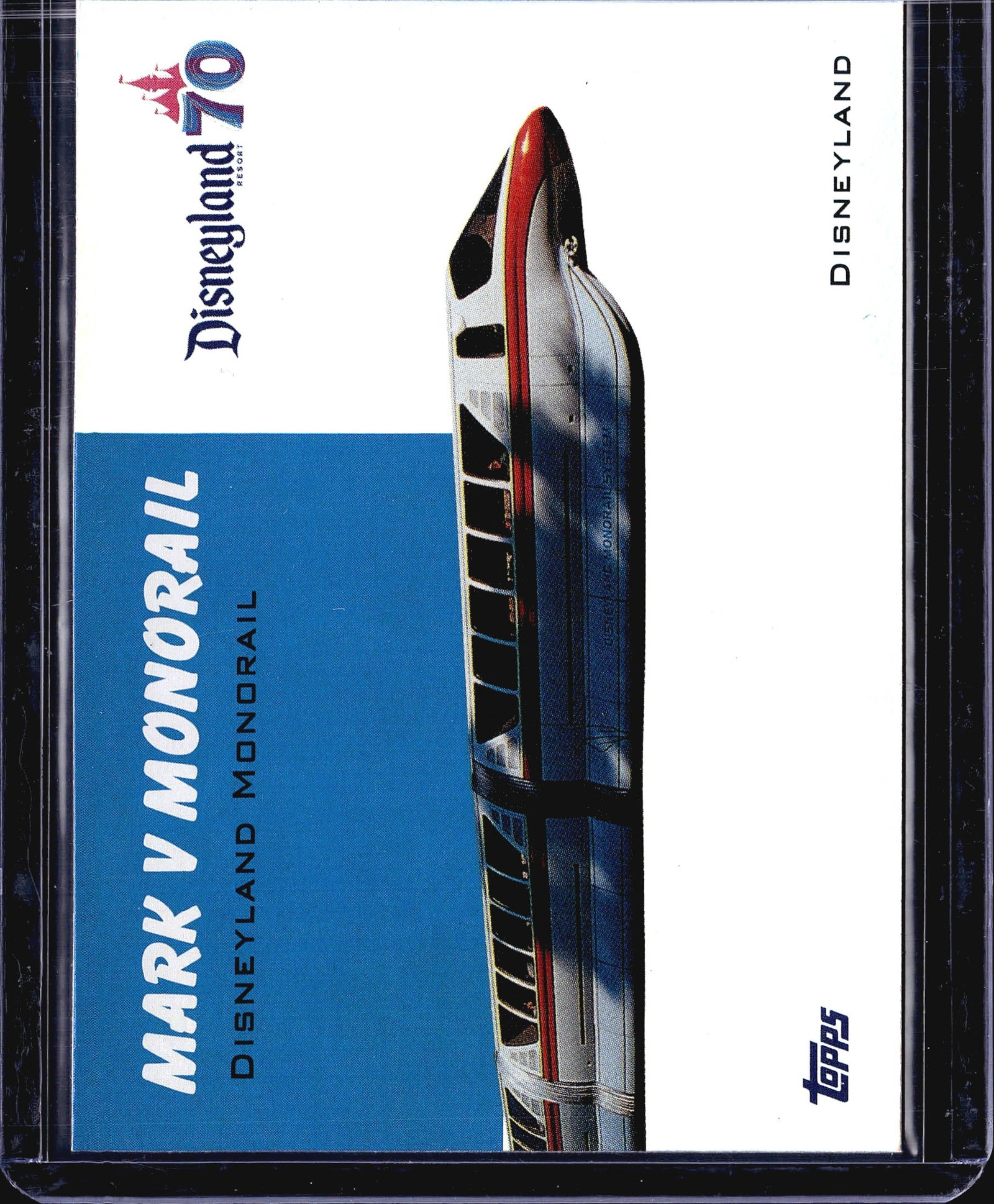 2025 Topps Disneyland 70th Anniversary Mark V: This is an officially licensed Topps trading card from the Disneyland Resort 70th Anniversary set, featuring the iconic Mark V Monorail - the beloved transportation attraction at Disneyland. The card