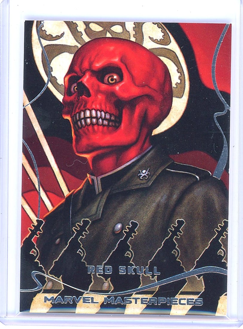 2022 Marvel Masterpieces Red Skull #80 722/999: This is card #80 from the 2022 Marvel Masterpieces set produced by Upper Deck under the SkyBox brand. The card features Red Skull (Johann Schmidt) with bold, dramatic artwork by Dan dos Santos. The ba