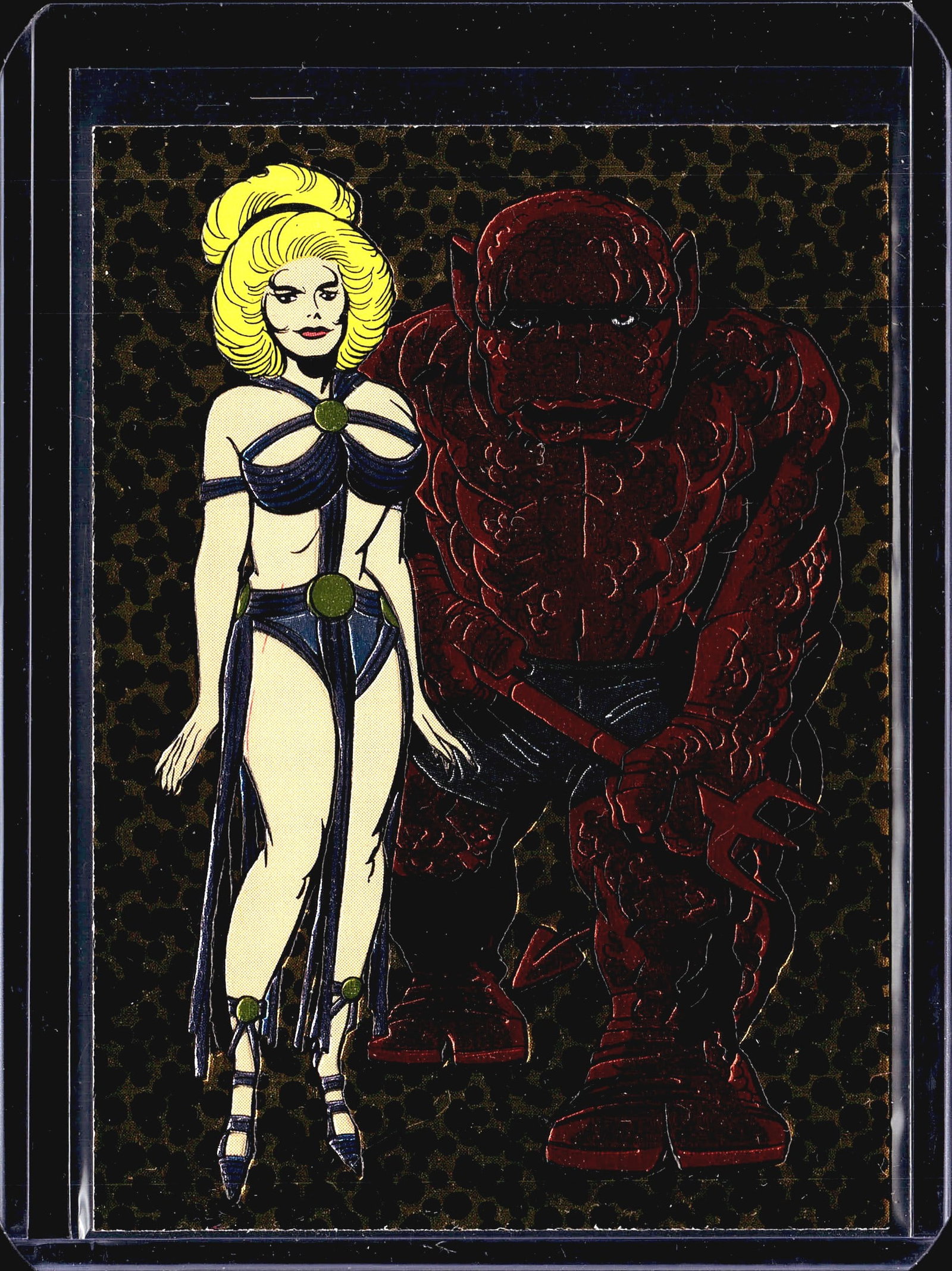 Vintage Comic Book Art Trading Card - Classic: This is a single vintage-style trading card or art print featuring classic comic book illustration. The card displays hand-drawn artwork with bold line work and vibrant color application in yellow,