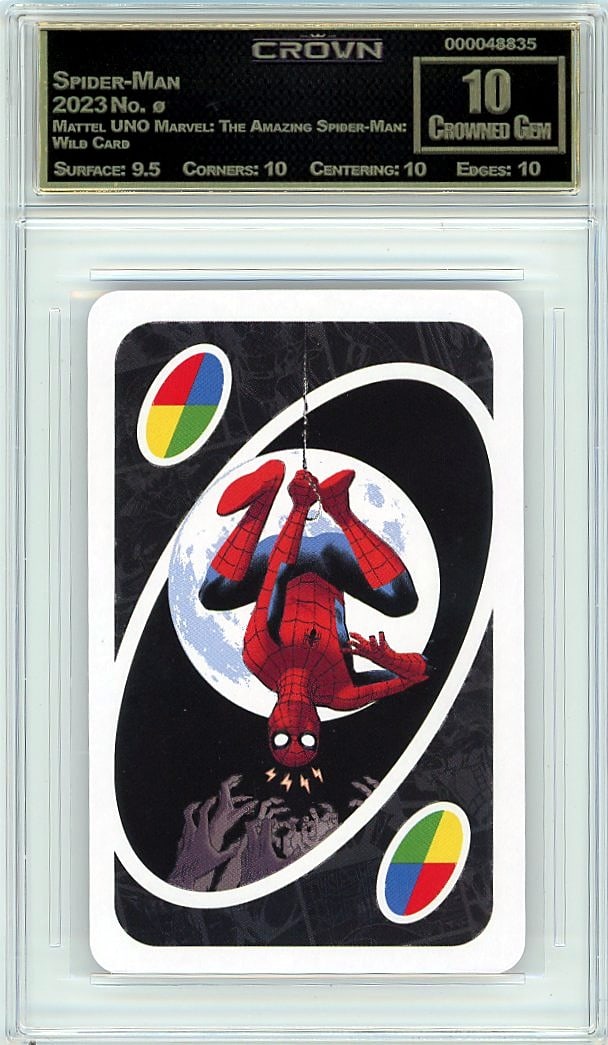2023 Spider-Man Mattel UNO Marvel: The Amazing: Graded by Crown Grading. Grade: 10.00. Crowned Gem