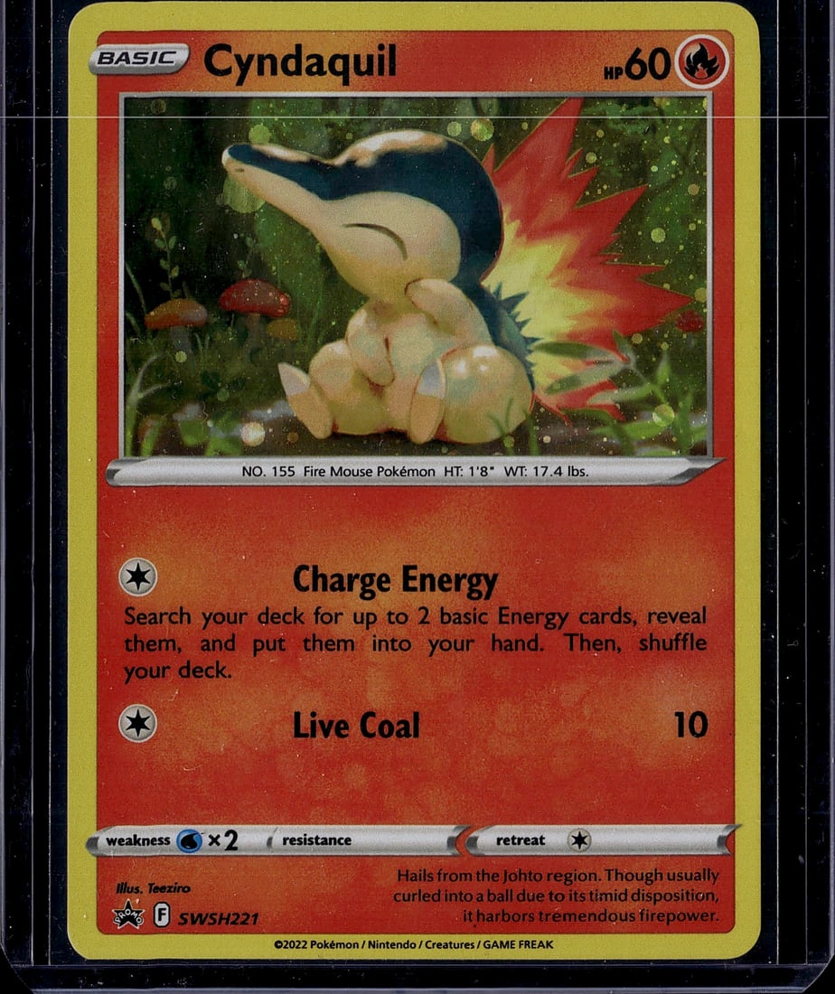 Cyndaquil #155 Pokemon Sword & Shield Basic Fire: This is a raw Pokemon single from the Sword & Shield expansion set, featuring Cyndaquil (No. 155), the Fire Mouse Pokemon. The card displays excellent centering and vibrant color saturation typical of