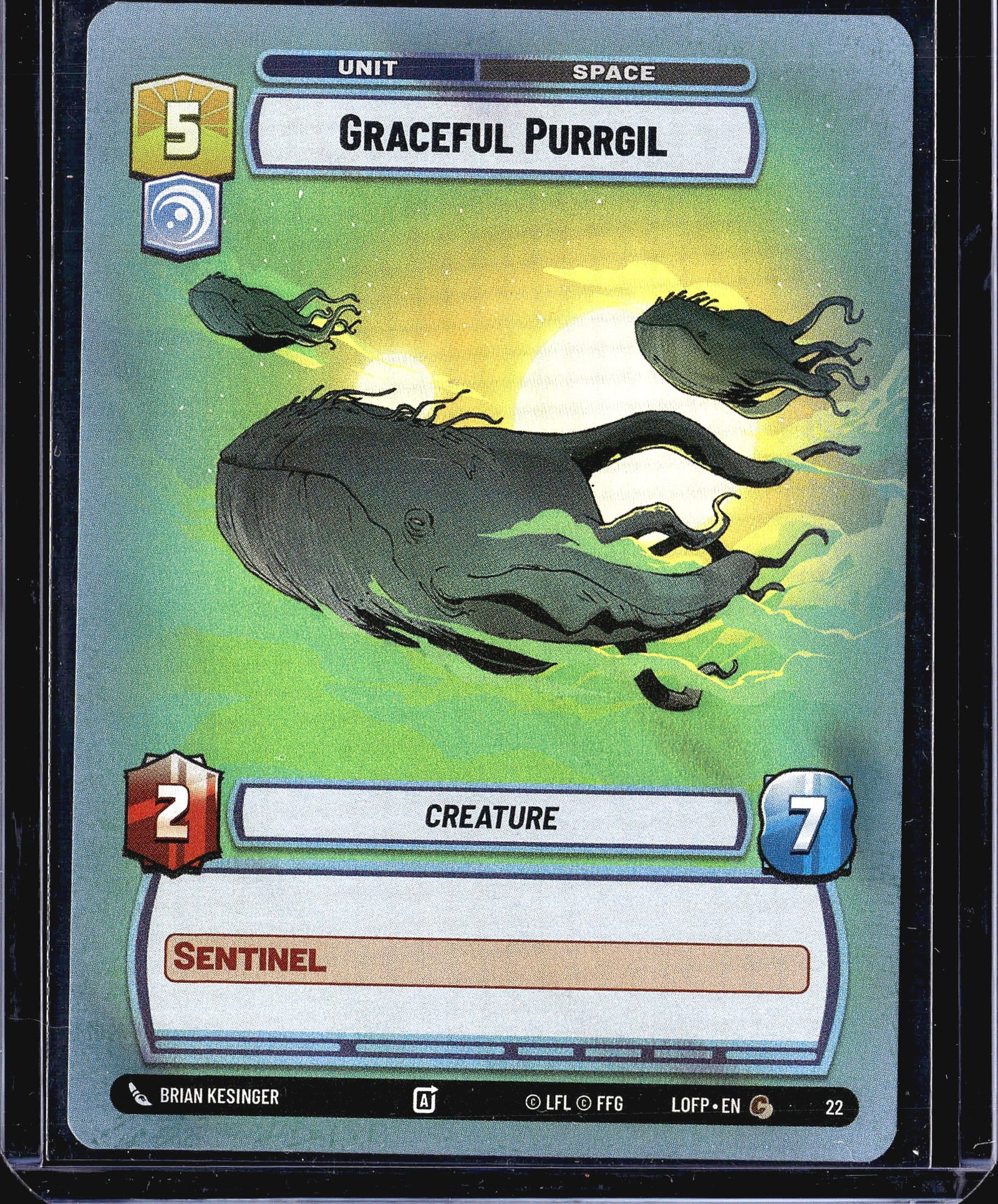 2024 Fantasy Flight Games Legends of the Force: This listing is for the Graceful Purrgil (#22) from the Star Wars Unlimited trading card game set Legends of the Force (LOFP). It is a Unit card of the Space type with a cost of 5, a power of 2, and