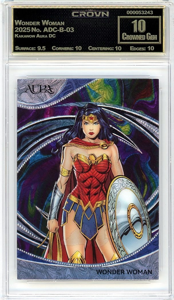 2025 Wonder Woman Kakawow Aura DC #ADC-B-03: Graded by Crown Grading. Grade: 10.00. Crowned Gem