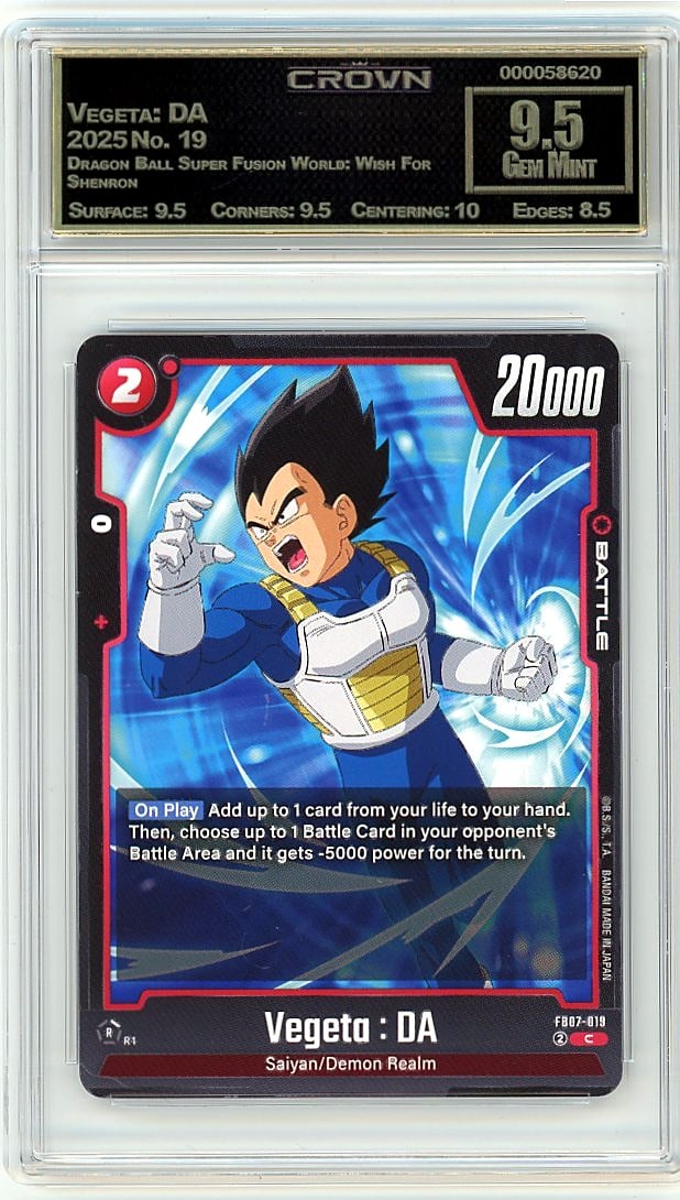 2025 Vegeta: DA Dragon Ball Super Fusion World: This is a 2025 Vegeta: DA card from the Dragon Ball Super Fusion World: Wish For Shenron set, card number 19. It represents a key pull from one of Dragon Ball's most sought-after modern releases,