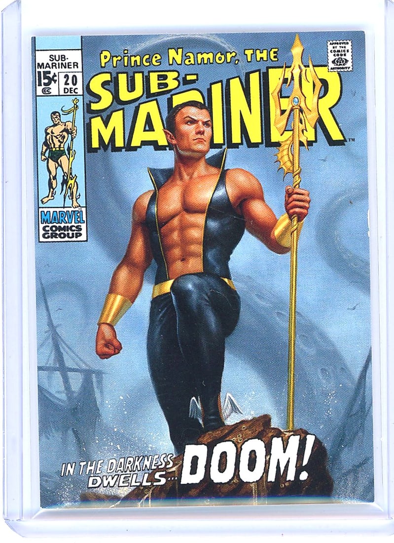 2022 Upper Deck Marvel Masterpieces Namor #32: This is a 2022 Upper Deck Marvel Masterpieces card featuring Namor (Prince Namor McKenzie), card #32 from the set. The Marvel Masterpieces series is known for its artistic renderings of iconic Marvel
