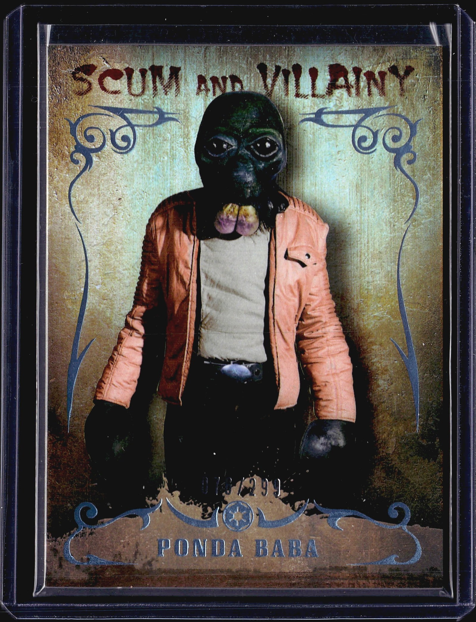 2018 Topps Star Wars Masterwork Scum and: This is card SV-8 from the Topps Star Wars Masterwork trading card set, part of the 'Scum and Villainy' insert series featuring Ponda Baba. The card is serially numbered out of 299, making it a