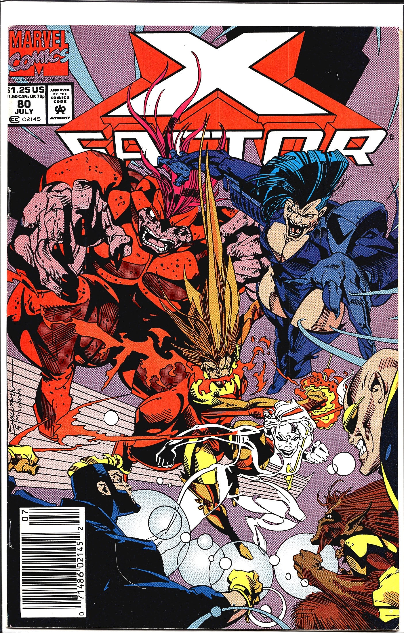 1992 Marvel Comics X-Factor #80 July Issue Raw: This listing is for Marvel Comics X-Factor #80, cover-dated July 1992. The cover features a dramatic battle scene with multiple mutant characters in dynamic action poses, rendered in bold Marvel house