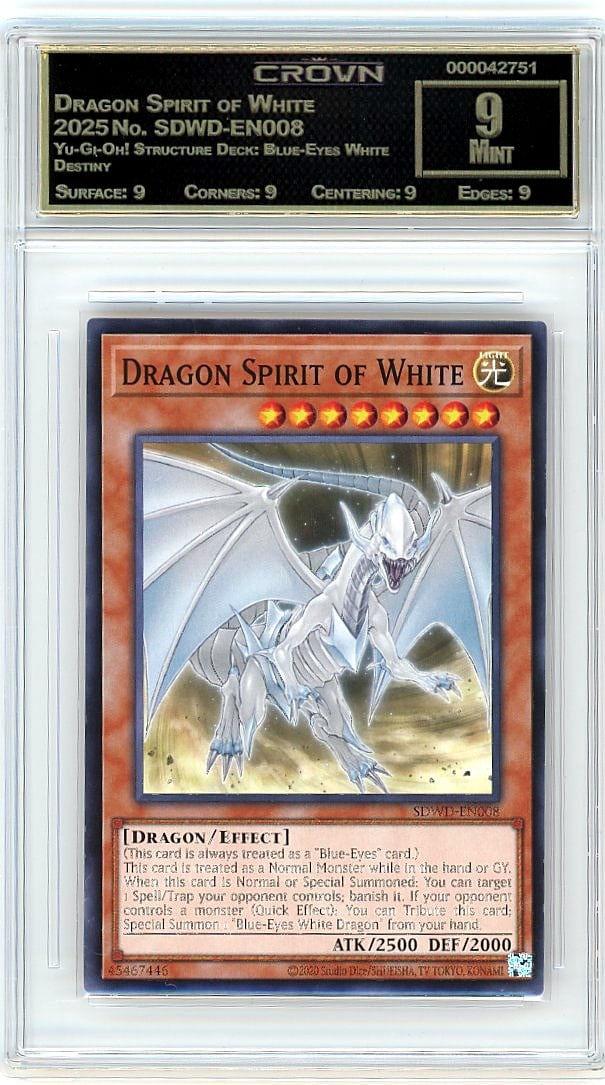 2025 Dragon Spirit of White Yu-Gi-Oh! Structure: Graded by Crown Grading. Grade: 9.00. Mint
