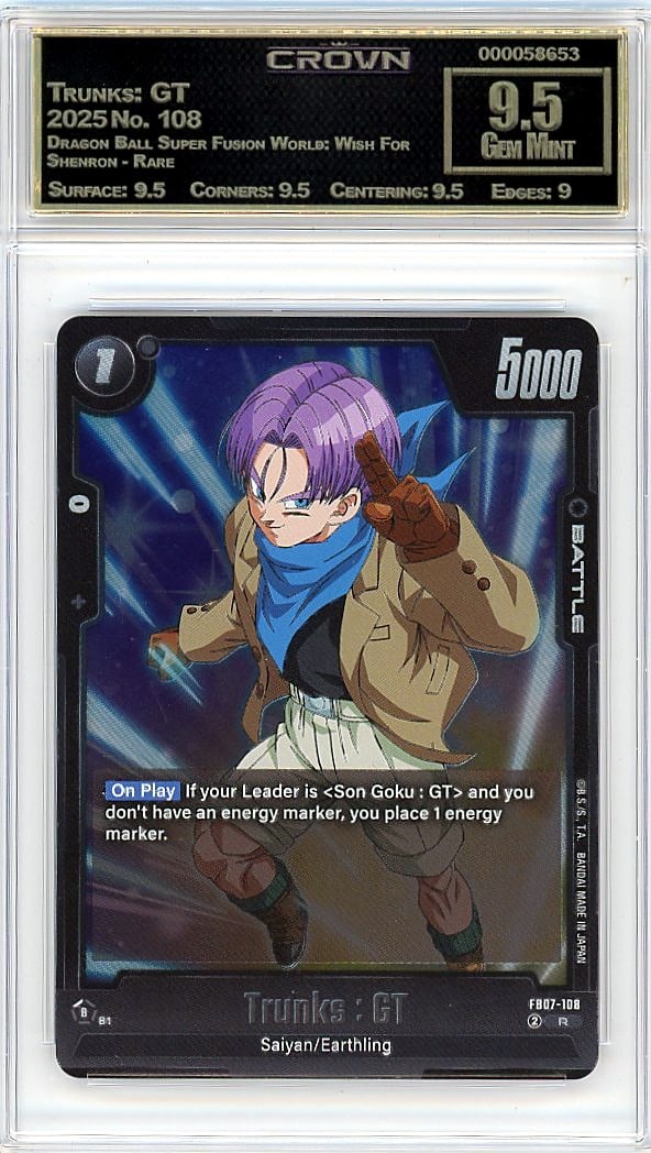 2025 Trunks: GT Dragon Ball Super Fusion World: This is a 2025 Trunks: GT trading card from the Dragon Ball Super Fusion World: Wish For Shenron - Rare set, card number 108. It represents a key character card from this premium Dragon Ball Super