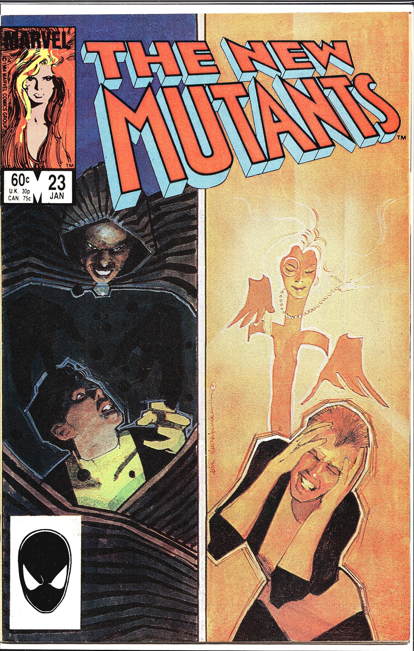 1985 Marvel The New Mutants #23 Jan Comic Book: This listing is for The New Mutants #23, published by Marvel Comics Group, cover dated January 1985. The cover price is listed at 60 cents (U.S.), 30p (U.K.), and 75 cents (Canadian), placing it