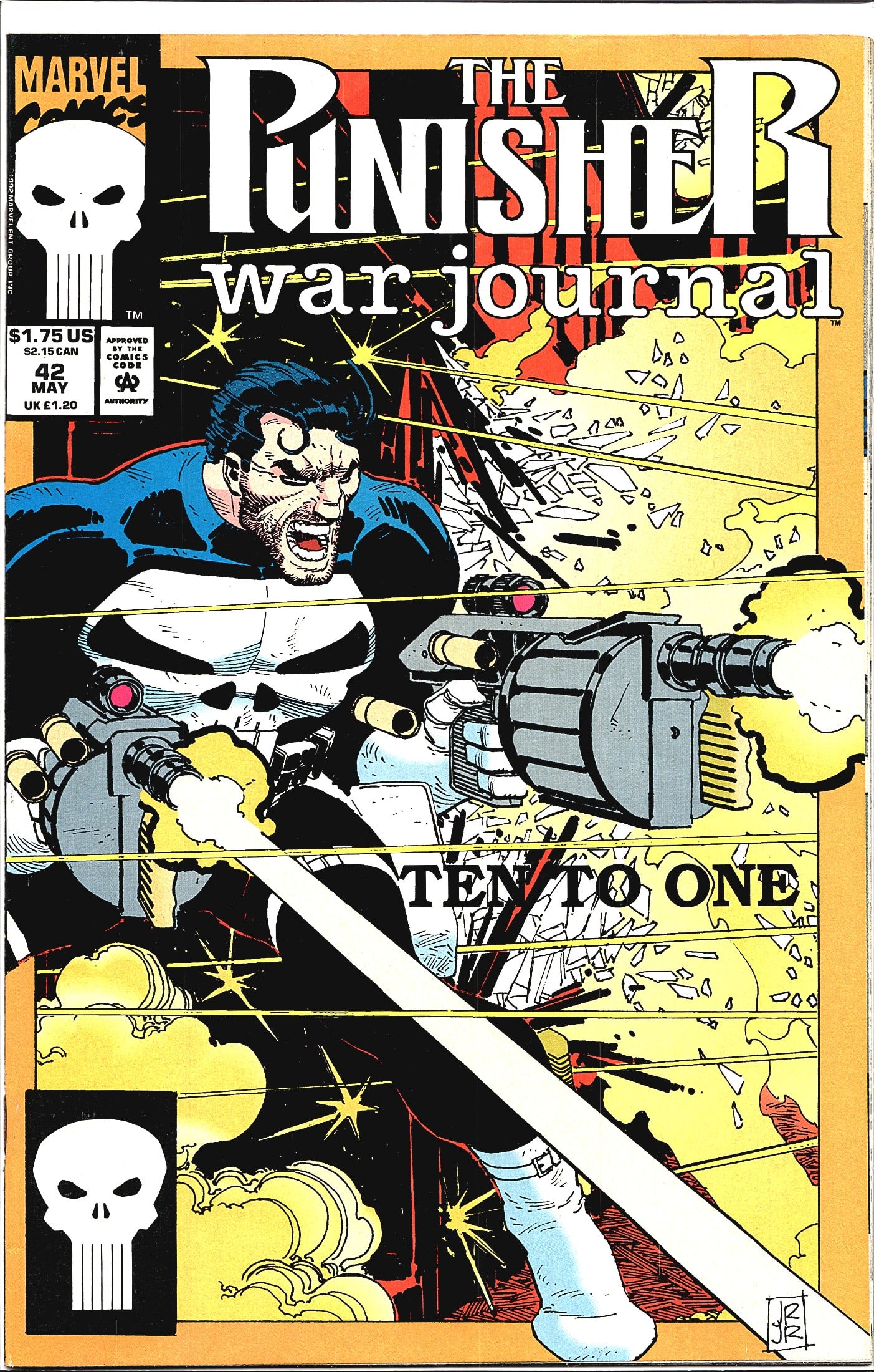 1992 Marvel The Punisher War Journal #42 Comic: This listing is for The Punisher War Journal #42, published by Marvel Comics, cover dated May 1992. The issue is titled 'Ten to One' as printed on the cover. The cover art features the Punisher in his