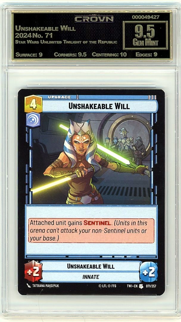 2024 Unshakeable Will Star Wars Unlimited: Graded by Crown Grading. Grade: 9.50. Gem Mint