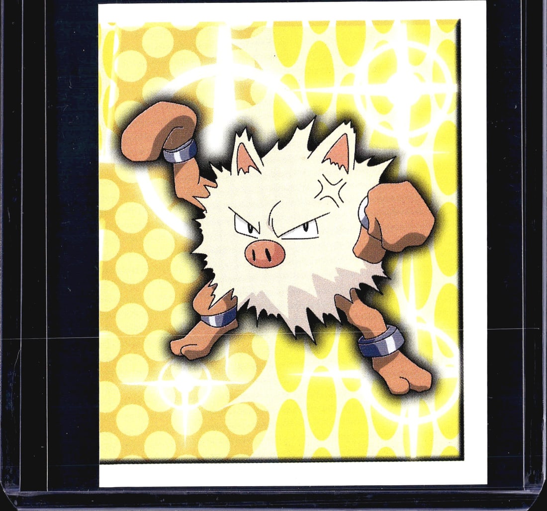 1999 Merlin Pokemon Sticker Collection #172: This is sticker #172 from the 1999 Merlin Pokemon Sticker Collection, featuring Primeape, the Pig Monkey Pokemon known for its Fighting-type prowess. The front displays Primeape in a dynamic pose agai