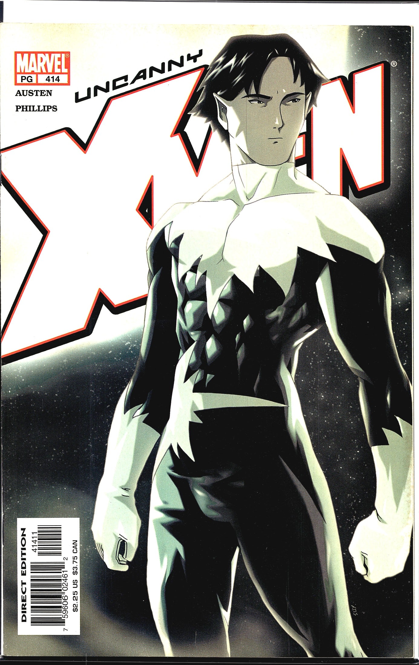 2002 Marvel Uncanny X-Men #414 Comic Book: Uncanny X-Men #414 published by Marvel Comics, written by Chuck Austen with art by Sean Phillips. This is the Direct Edition, priced at $2.25 US / $3.75 CAN. The cover features a mutant character in a