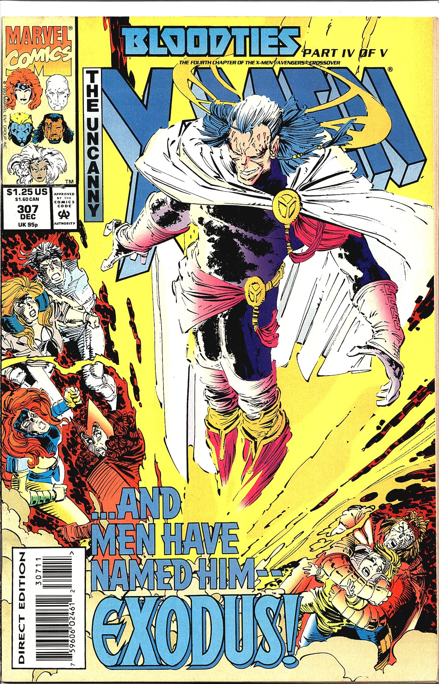 Uncanny X-Men #307 Marvel 1993 Bloodties Part IV: The Uncanny X-Men #307, published by Marvel Comics, cover dated December 1993, priced at $1.25 US / $1.60 CAN / 95p UK. This issue is Part IV of V of the landmark 'Blood Ties' crossover storyline, des