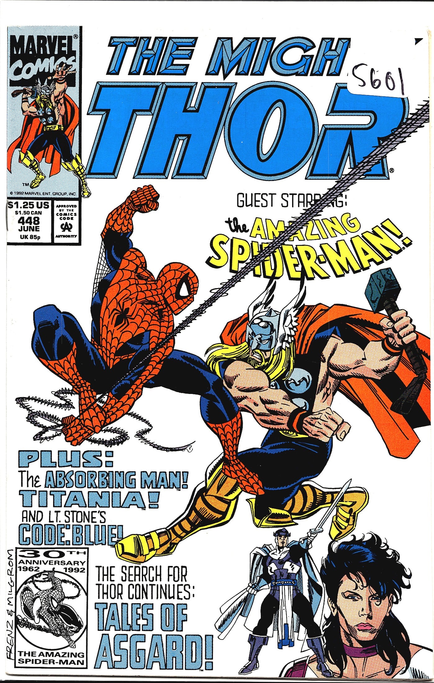 1992 Marvel Comics The Mighty Thor #448 Comic: The Mighty Thor #448, published by Marvel Comics in June 1992, features a guest appearance by the Amazing Spider-Man prominently showcased on the cover. The issue also includes appearances by the Abso
