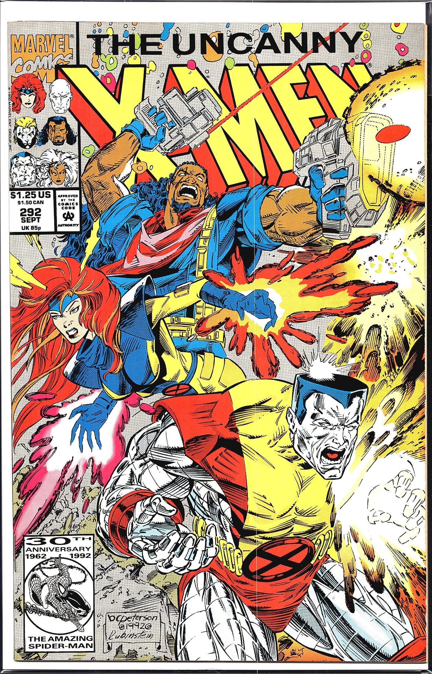 Uncanny X-Men #292 Marvel Comics Sept 1992: This listing is for The Uncanny X-Men #292, published by Marvel Comics, cover dated September 1992. The cover features dynamic action artwork by DC Peterson and Rubinstein, depicting Colossus, Jean Gr