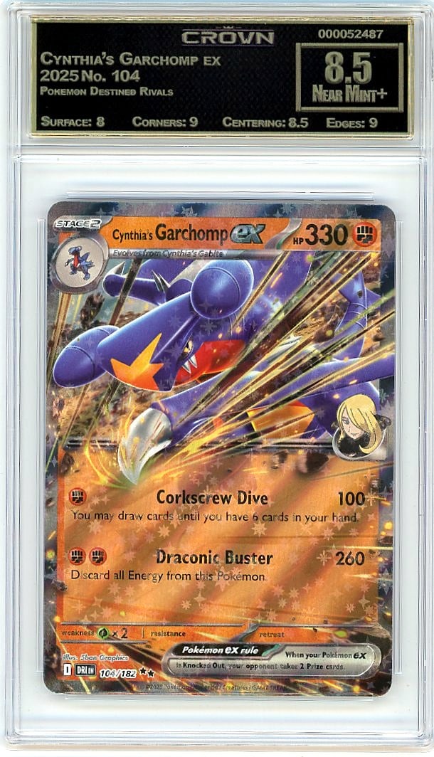 2025 Cynthia's Garchomp ex Pokemon Destined: Graded by Crown Grading. Grade: 8.50. Near Mint+