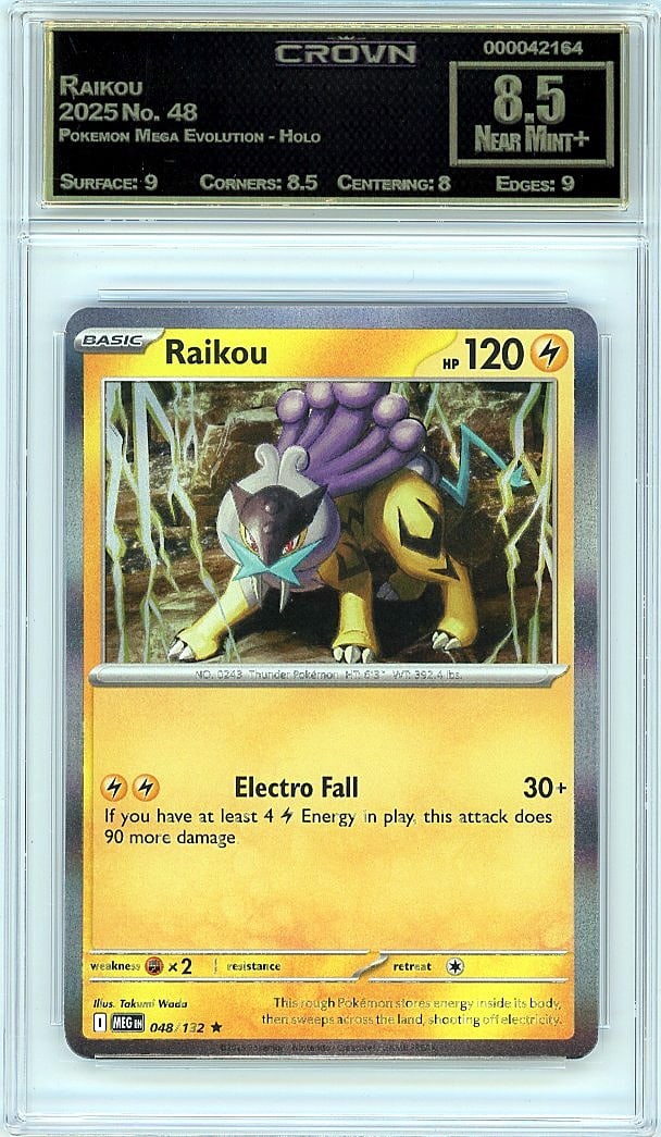 2025 Raikou Pokemon Mega Evolution - Holo #48: Graded by Crown Grading. Grade: 8.50. Near Mint+