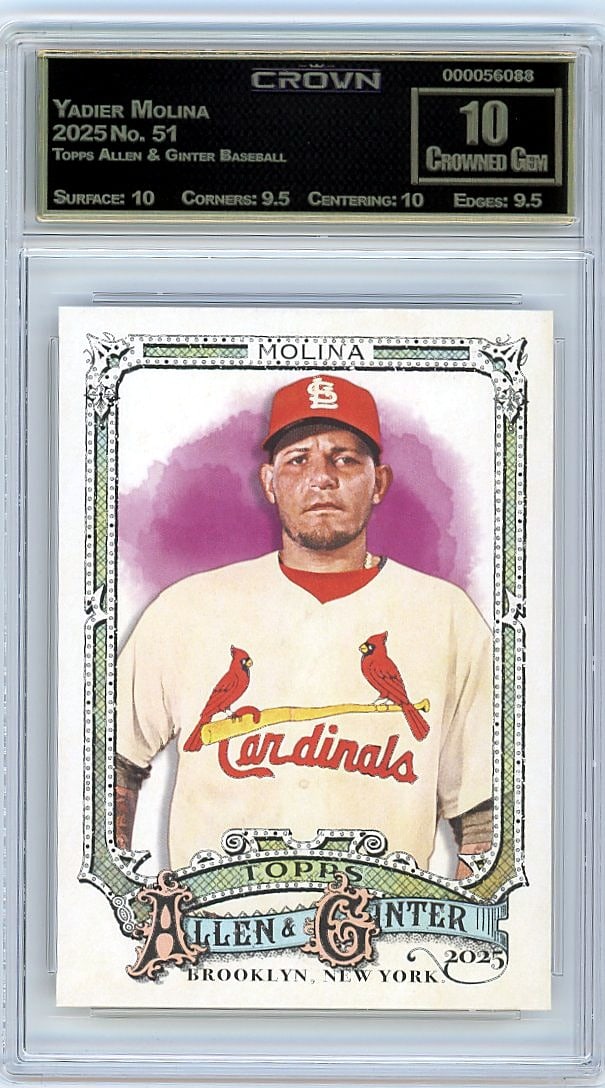 2025 Topps Allen & Ginter Yadier Molina #51: This is a 2025 Topps Allen & Ginter Baseball card featuring Yadier Molina, card number 51. Allen & Ginter remains one of the most iconic and sought-after baseball card sets, known for its classic