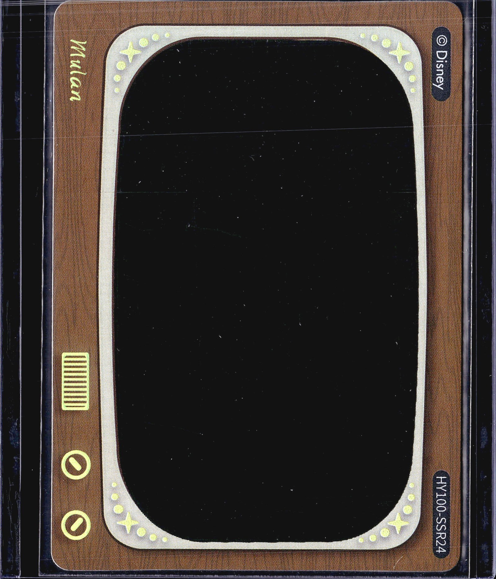 2023 Cardfun Disney 100 Heat Activated Movie: This listing features the Mulan card from the Card Fun Disney 100 Heat Activated Movie Scenes set, card number HY100-SSR24. The card showcases a retro vintage television set design with a wood-panel