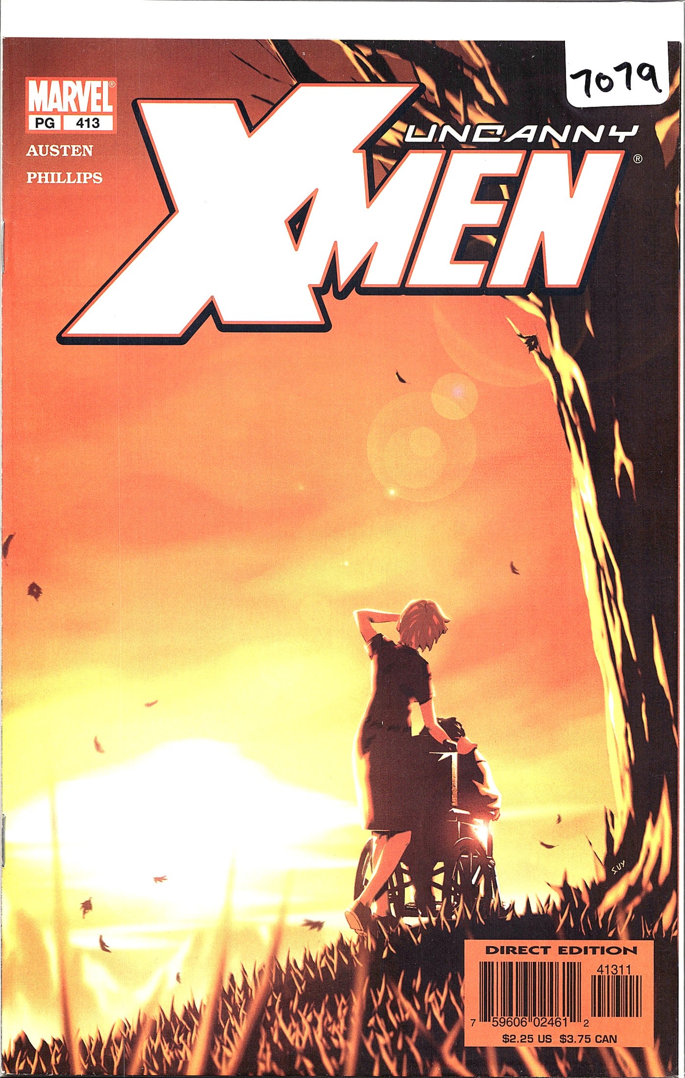 Marvel Uncanny X-Men 2002 #413 Comic Book: Uncanny X-Men #413, published by Marvel Comics, written by Chuck Austen with art by Sean Phillips. This is the Direct Edition printing, as indicated on the cover. The cover features a striking sunset 