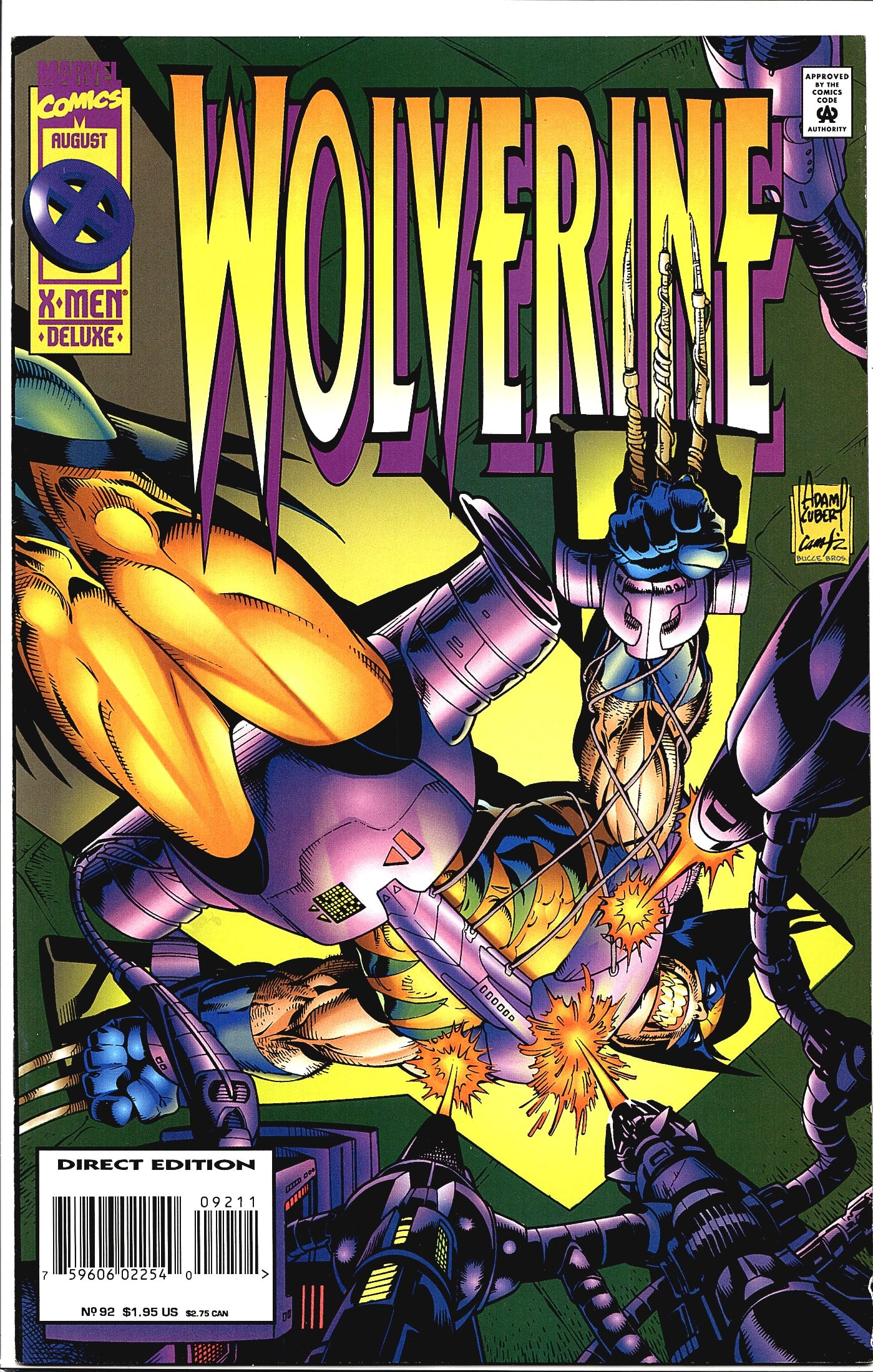 Wolverine #92 Marvel Comics August 1995 X-Men: This is Wolverine #92 published by Marvel Comics, dated August 1995, part of the X-Men Deluxe line. The cover is a Direct Edition, as noted at the bottom left, and carries the Comics Code Authority