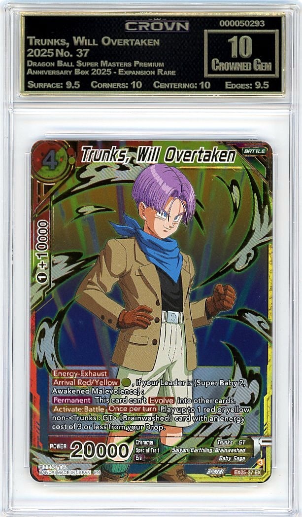2025 Trunks Will Overtaken #37 Dragon Ball Super: This is a 2025 Trunks, Will Overtaken card #37 from the Dragon Ball Super Masters Premium Anniversary Box 2025 - Expansion Rare set. It represents a premium collectible from one of the year's most